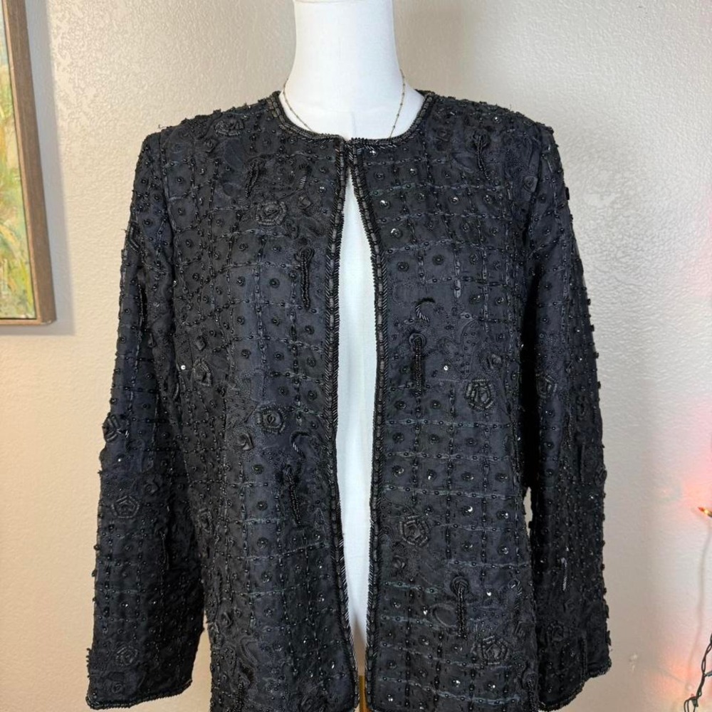 Black Beaded Jacket –‎ Made in USA – Open Front